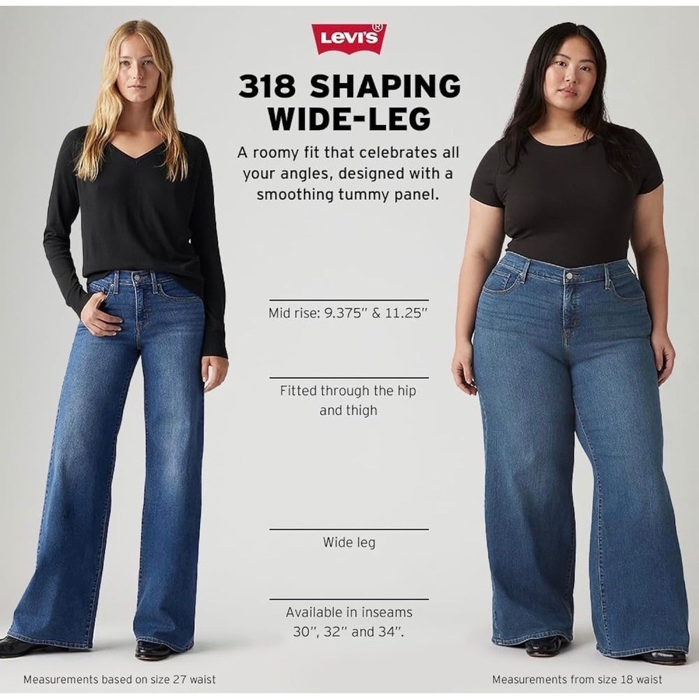 NWT Levi's 318 Shaping Wide Leg Jeans Black Tummy Control Mid Rise 33x32 - Picture 5 of 9